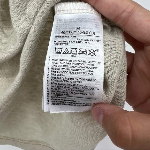 Gap Beige Shimmer V-Neck Lightweight Linen Tee Medium - Picture 4 of 5